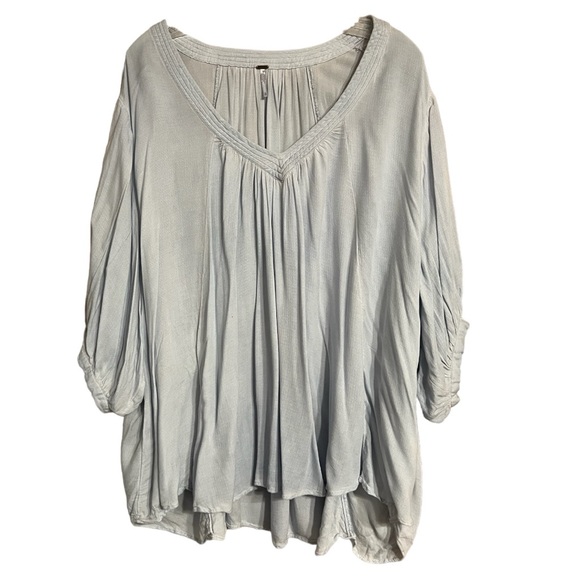 Free People Womens Catch Me If You Can Peasant Blouse Light Blue Sz M - Picture 3 of 12